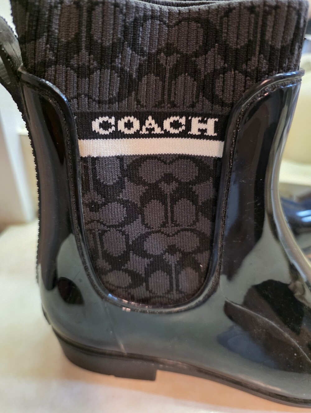 COACH Rivington Black Signature Knit Rain Bootie
Size 8B (EU 38.5, UK 6)
Glossy - Picture 10 of 10